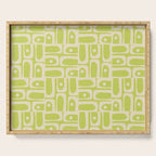 Mid Century Modern Piquet Abstract Multi Pattern in Light Lime Linden Green and Beige Serving Tray Gallery Image 1
