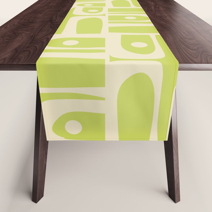 Mid Century Modern Piquet Abstract Multi Pattern in Light Lime Linden Green and Beige Table Runner Gallery Image 1