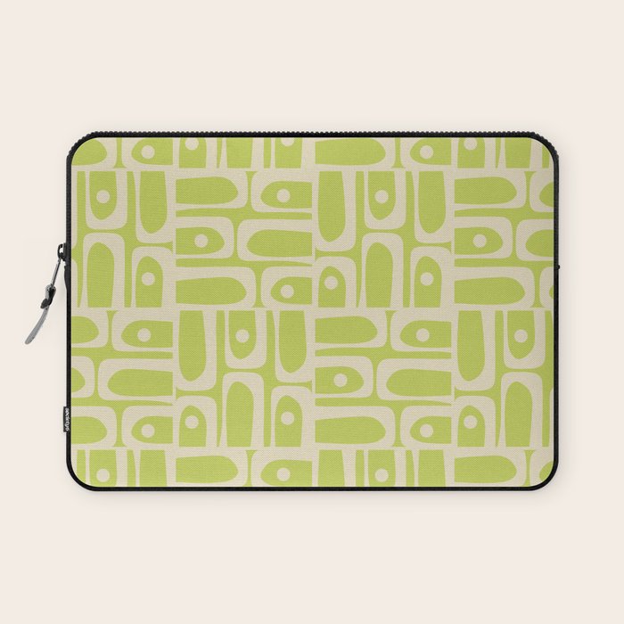 Mid Century Modern Piquet Abstract Multi Pattern in Light Lime Linden Green and Beige Laptop Sleeve Gallery Image 1