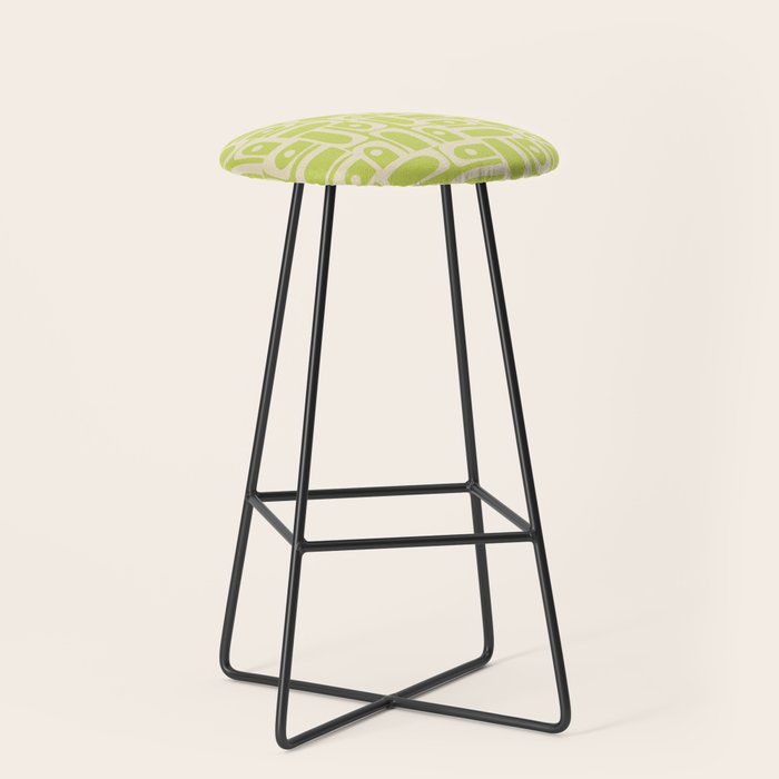 Mid Century Modern Piquet Abstract Multi Pattern in Light Lime Linden Green and Beige Stool Gallery Image 1