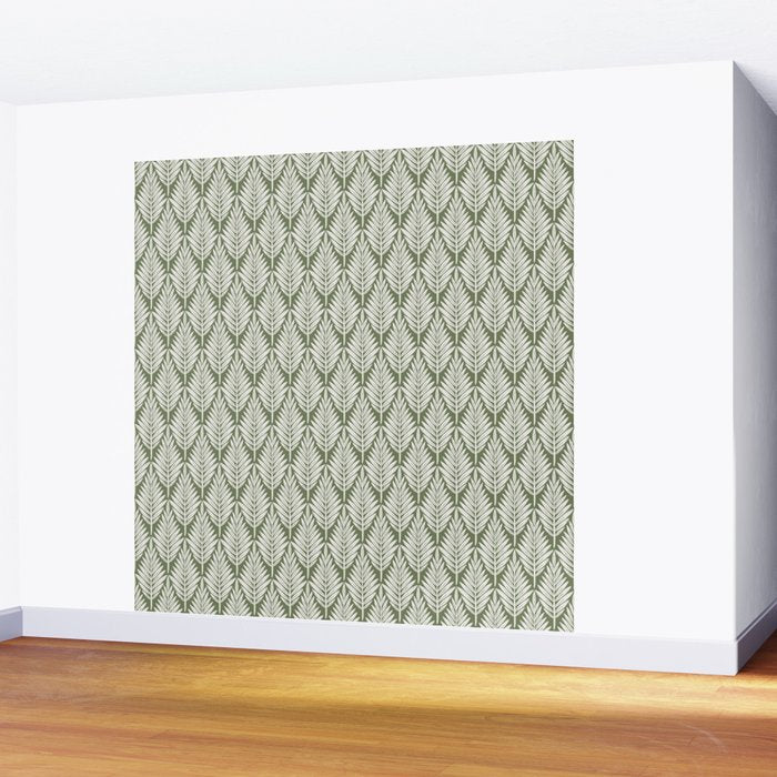 Linocut Palm Leaves - Paradise Green  Wall Mural Gallery Image 2