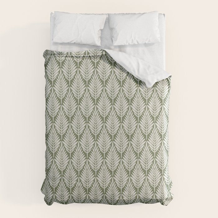 Linocut Palm Leaves - Paradise Green  Duvet Cover Gallery Image 6