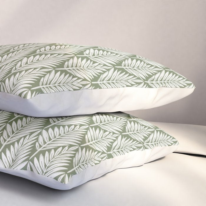 Linocut Palm Leaves - Paradise Green  Pillow Sham Gallery Image 3