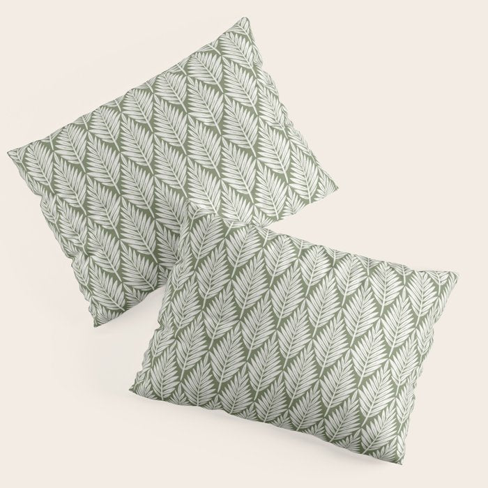 Linocut Palm Leaves - Paradise Green  Pillow Sham Gallery Image 3
