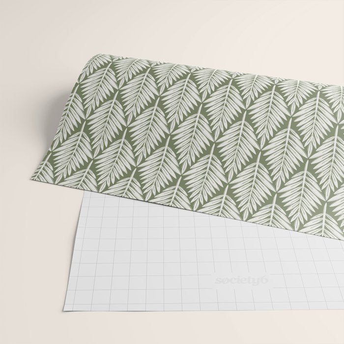 Linocut Palm Leaves - Paradise Green  Wrapping Paper Gallery Image 2