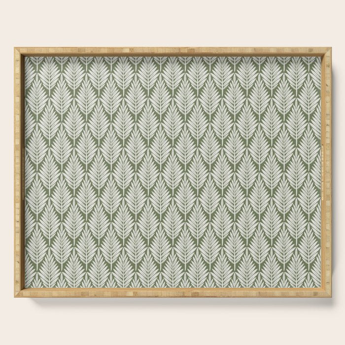 Linocut Palm Leaves - Paradise Green  Serving Tray Gallery Image 1