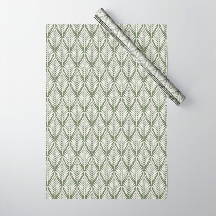 Linocut Palm Leaves - Paradise Green  Wrapping Paper Gallery Image 1