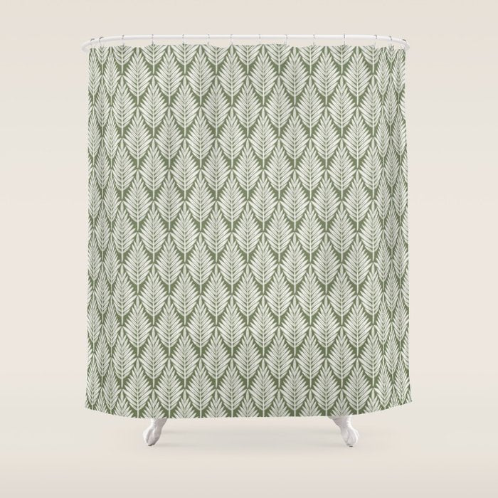 Linocut Palm Leaves - Paradise Green  Shower Curtain Gallery Image 1