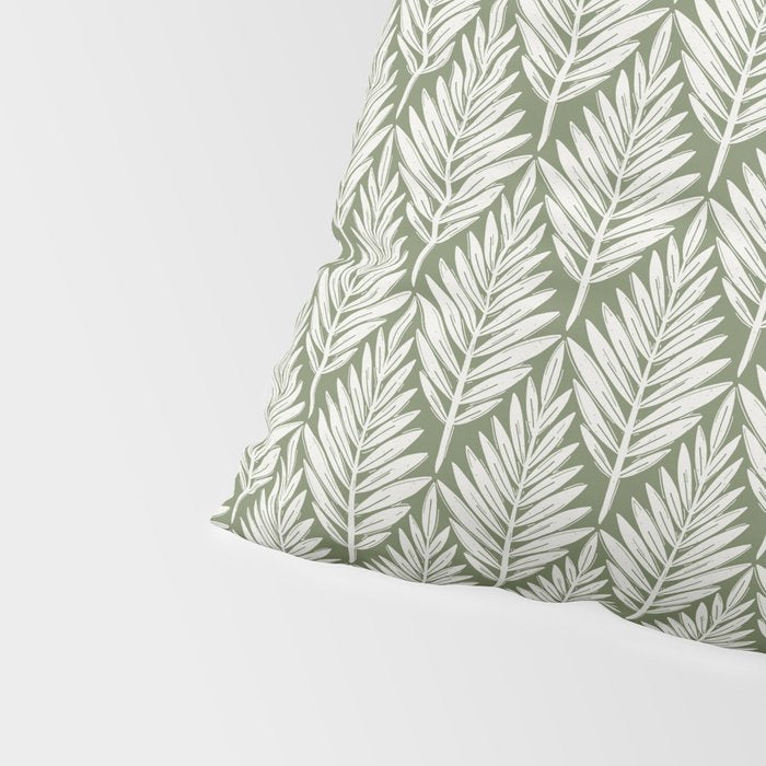 Linocut Palm Leaves - Paradise Green  Pillow Sham Gallery Image 4