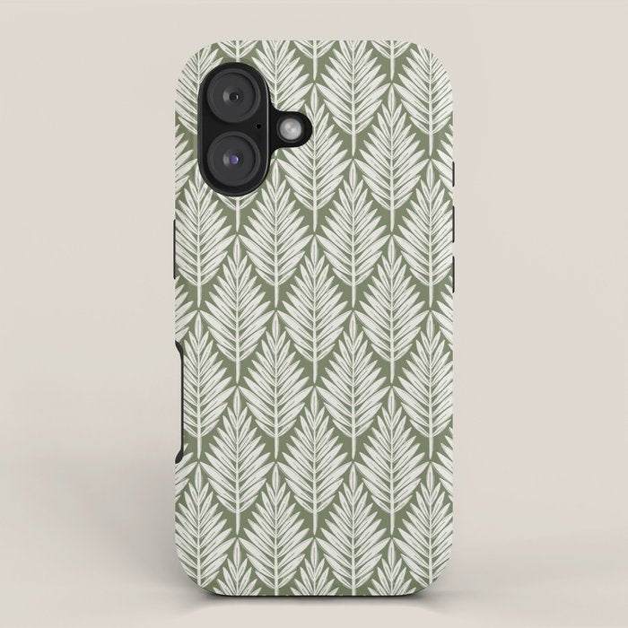 Linocut Palm Leaves - Paradise Green  iPhone Case Gallery Image 1