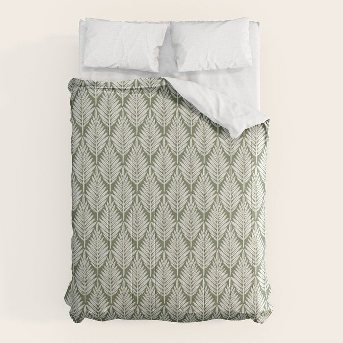 Linocut Palm Leaves - Paradise Green  Comforter Gallery Image 1