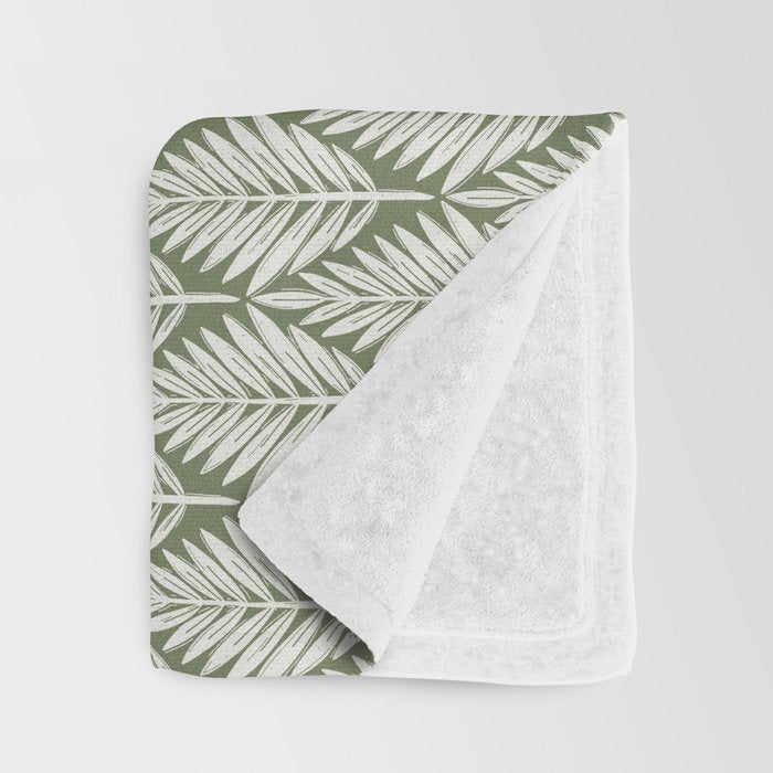 Linocut Palm Leaves - Paradise Green  Throw Blanket Gallery Image 3
