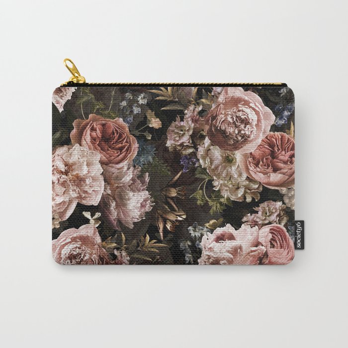 Vintage & Shabby Chic- Real Roses And Peonies Lush Midnight Flowers Botanical Garden Carry All Pouch Gallery Image 1