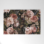 Vintage & Shabby Chic- Real Roses And Peonies Lush Midnight Flowers Botanical Garden Welcome Mat Gallery Image 1