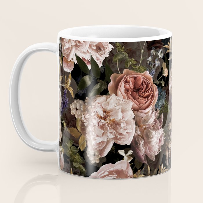 Vintage & Shabby Chic- Real Roses And Peonies Lush Midnight Flowers Botanical Garden Coffee Mug Gallery Image 3