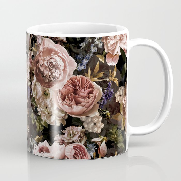 Vintage & Shabby Chic- Real Roses And Peonies Lush Midnight Flowers Botanical Garden Coffee Mug Gallery Image 1