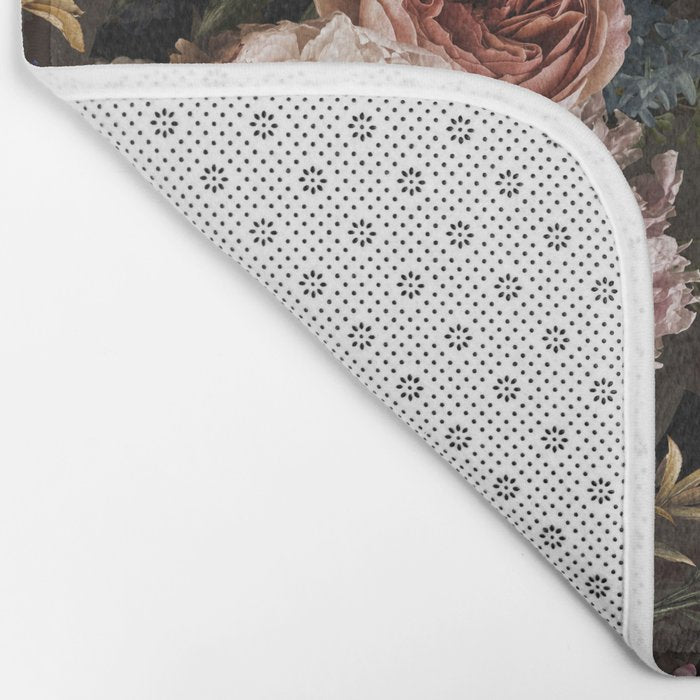 Vintage & Shabby Chic- Real Roses And Peonies Lush Midnight Flowers Botanical Garden Bath Mat Gallery Image 2