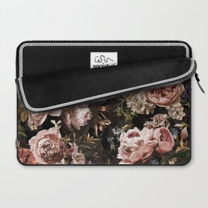 Vintage & Shabby Chic- Real Roses And Peonies Lush Midnight Flowers Botanical Garden Laptop Sleeve Gallery Image 2