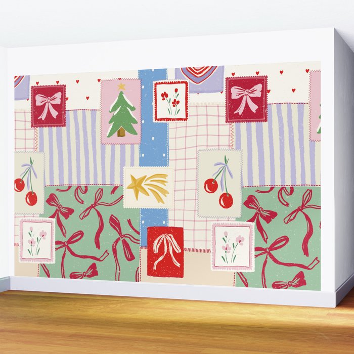 Retro christmas patch Wall Mural Gallery Image 2