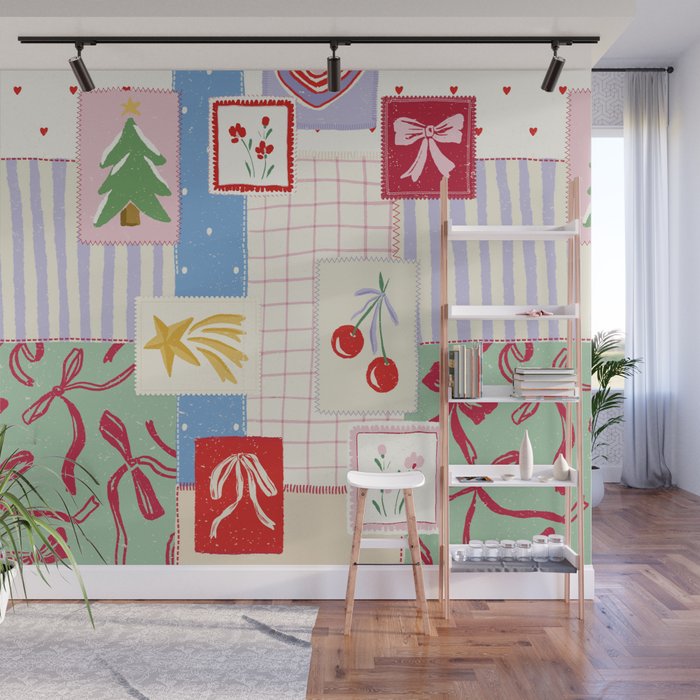 Retro christmas patch Wall Mural Gallery Image 1