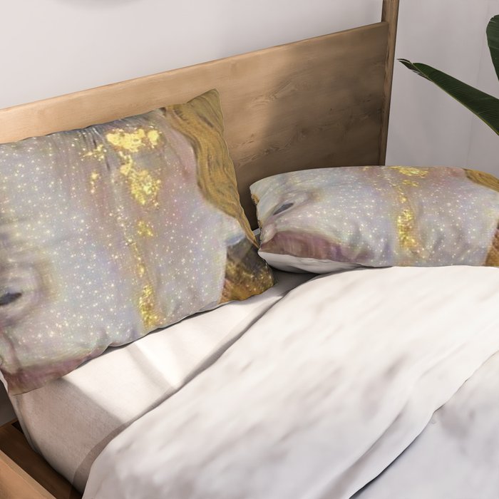 Freya's Tears - Starry Night (Golden Tears) portrait painting by Gustav Klimt Pillow Sham Gallery Image 2