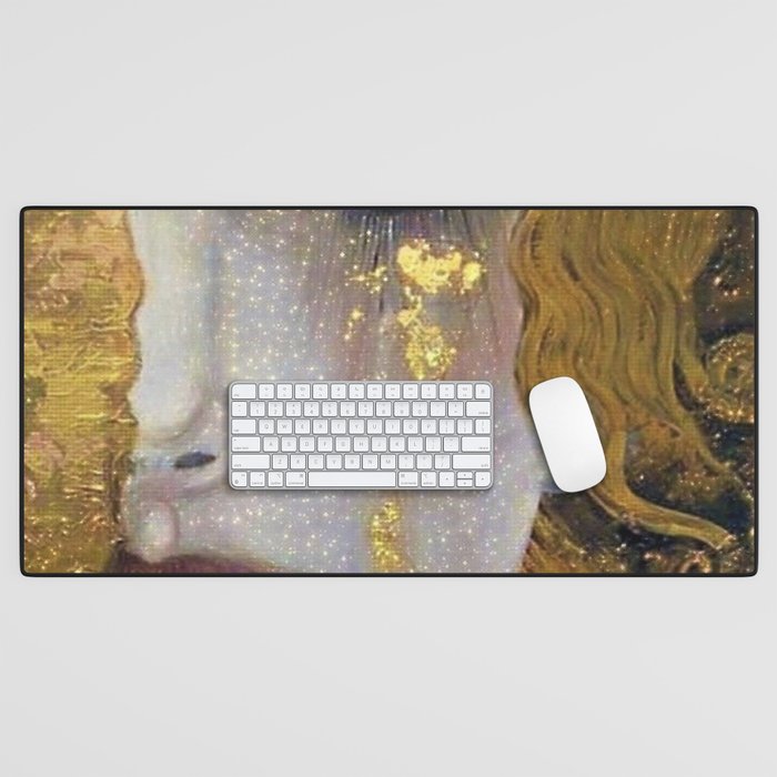 Freya's Tears - Starry Night (Golden Tears) portrait painting by Gustav Klimt Desk Mat Gallery Image 1