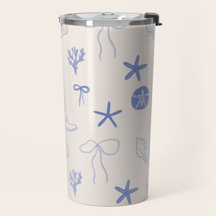 Coastal Cowgirl | Beachy Blue Seashells & Boots Travel Mug Gallery Image 2