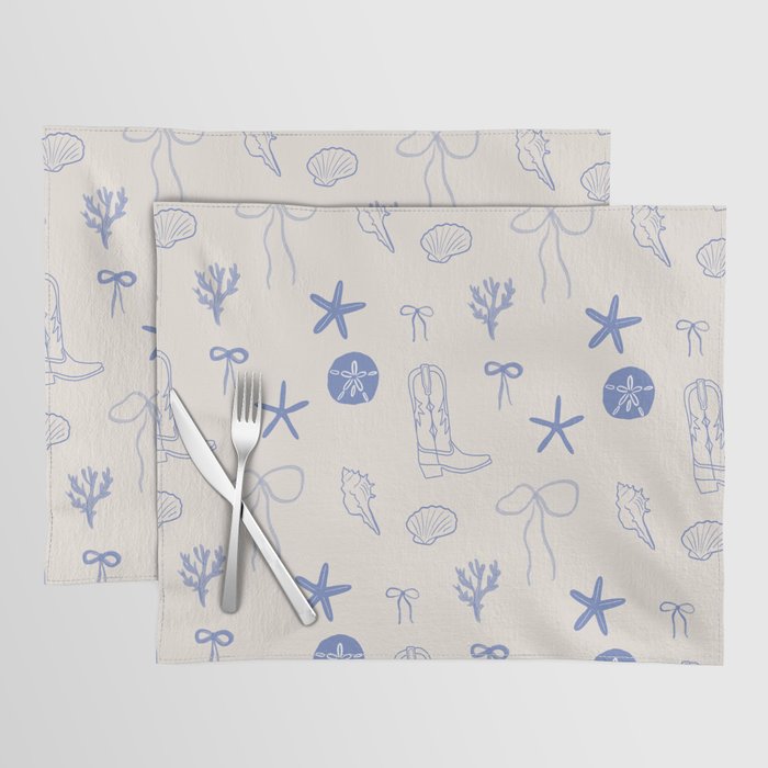 Coastal Cowgirl | Beachy Blue Seashells & Boots Placemat Gallery Image 1