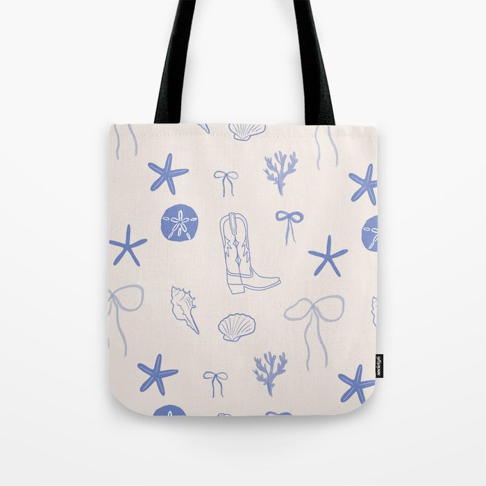 Coastal Cowgirl | Beachy Blue Seashells & Boots Tote Bag Gallery Image 1