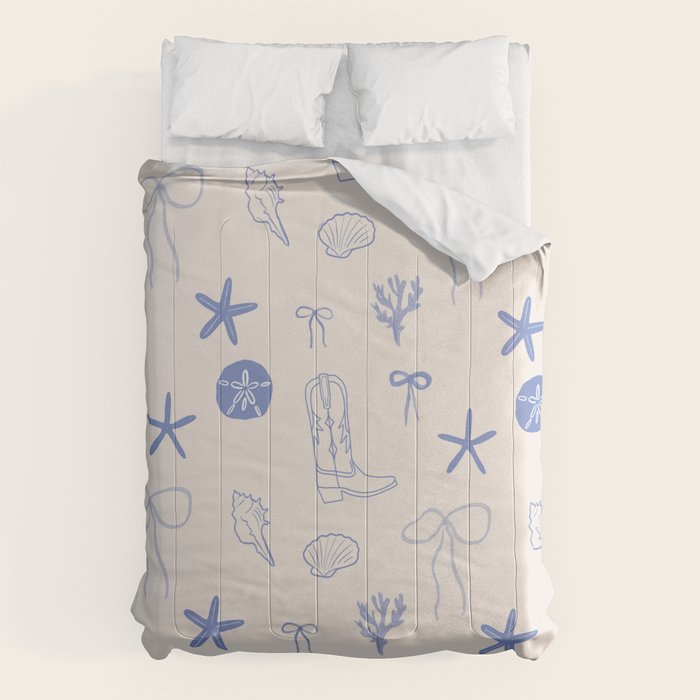 Coastal Cowgirl | Beachy Blue Seashells & Boots Comforter