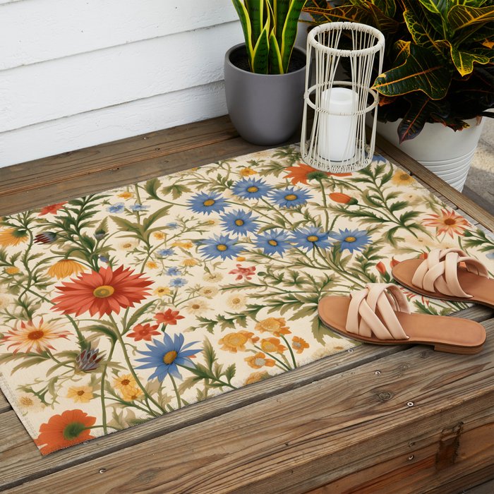 Countryside Bloom Arcane Floral Garden Outdoor Rug Gallery Image 2