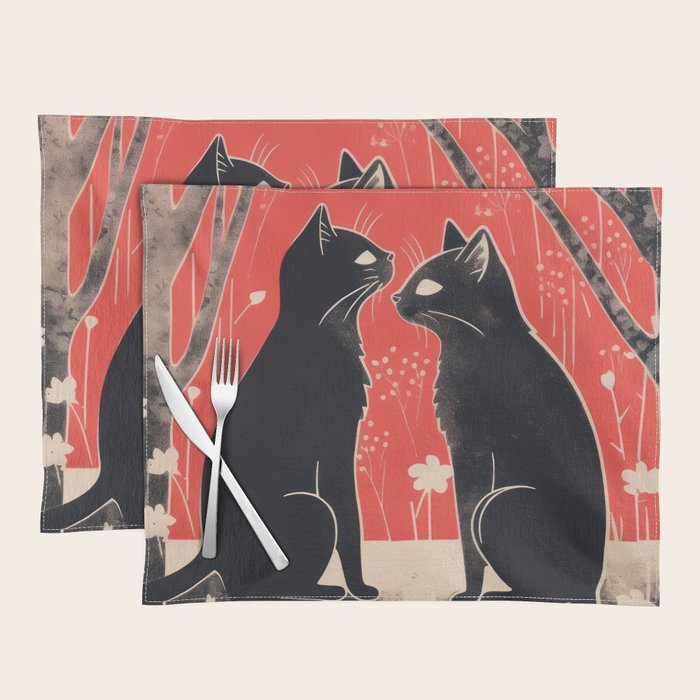 Forest Blossom Black Cat Pair Placemat Gallery Image 1