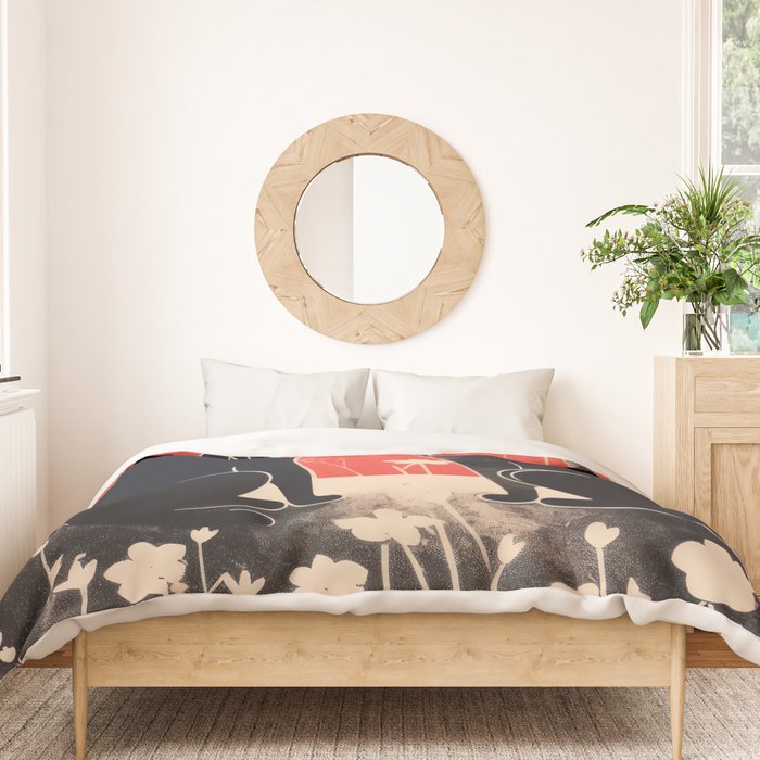 Forest Blossom Black Cat Pair Duvet Cover Gallery Image 3