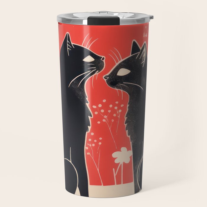 Forest Blossom Black Cat Pair Travel Mug Gallery Image 1