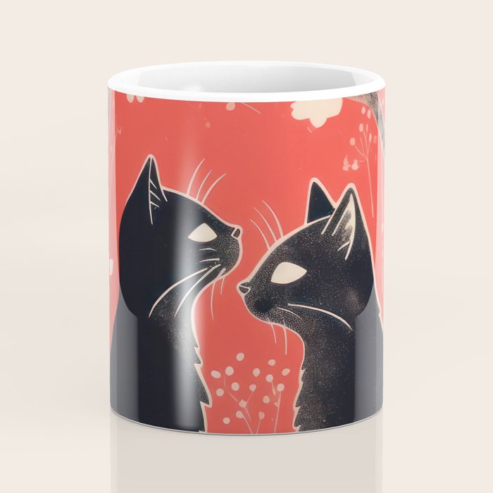 Forest Blossom Black Cat Pair Coffee Mug Gallery Image 4