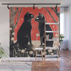 Forest Blossom Black Cat Pair Wall Mural Gallery Image 1