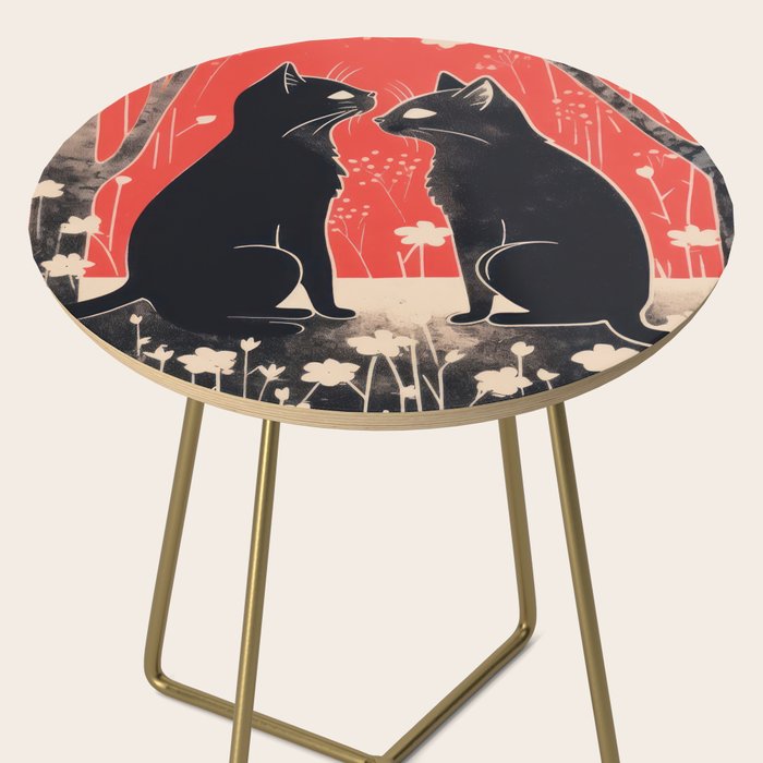 Forest Blossom Black Cat Pair Side Table Gallery Image 2