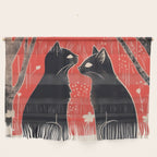 Forest Blossom Black Cat Pair Wall Hanging Gallery Image 1