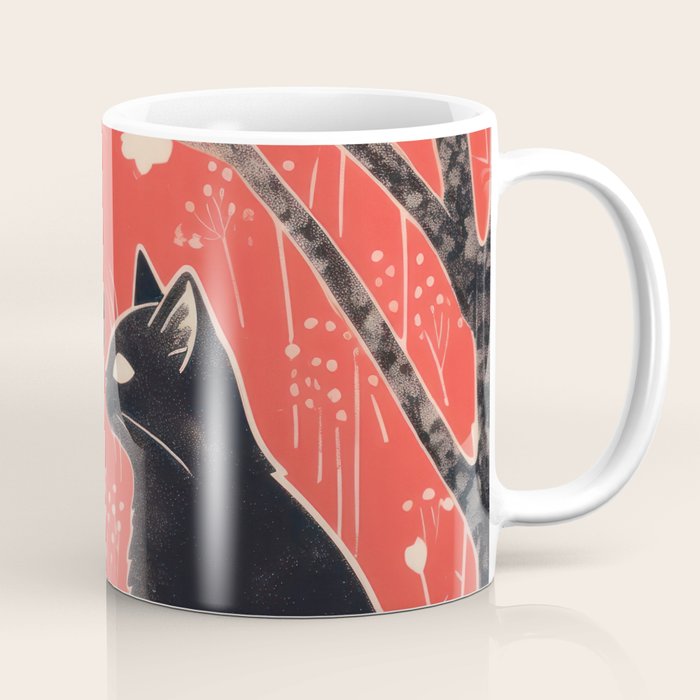 Forest Blossom Black Cat Pair Coffee Mug Gallery Image 1