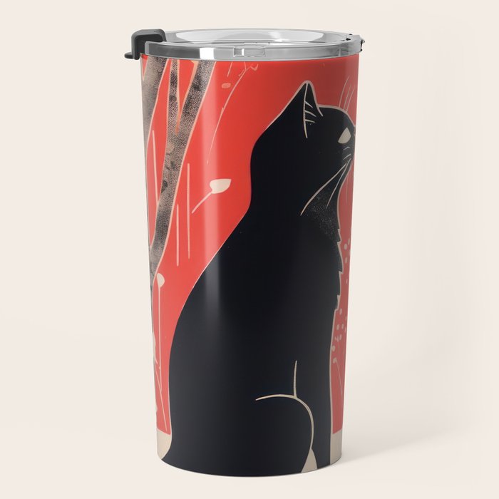 Forest Blossom Black Cat Pair Travel Mug Gallery Image 3