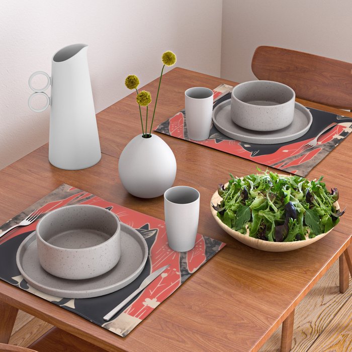 Forest Blossom Black Cat Pair Placemat Gallery Image 2