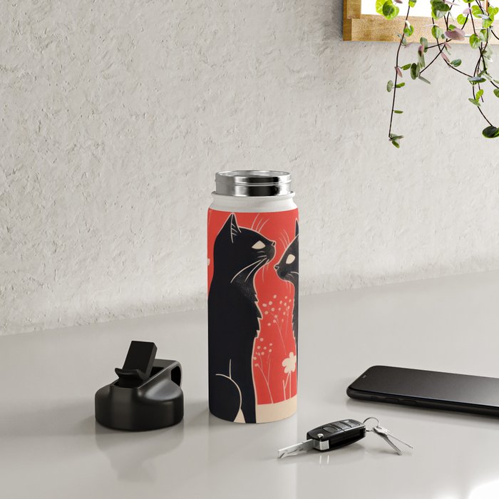 Forest Blossom Black Cat Pair Water Bottle Gallery Image 4