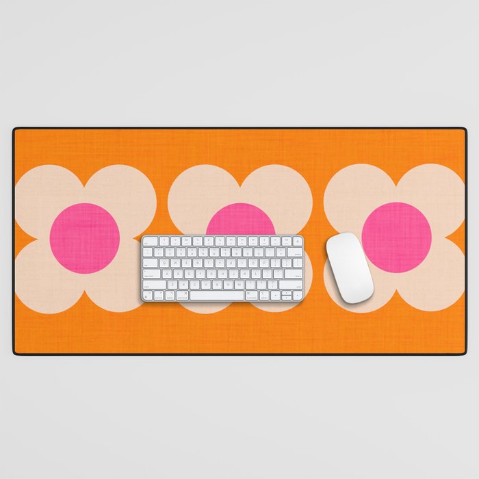 Retro Blossom - orange pink Desk Mat Gallery Image 1