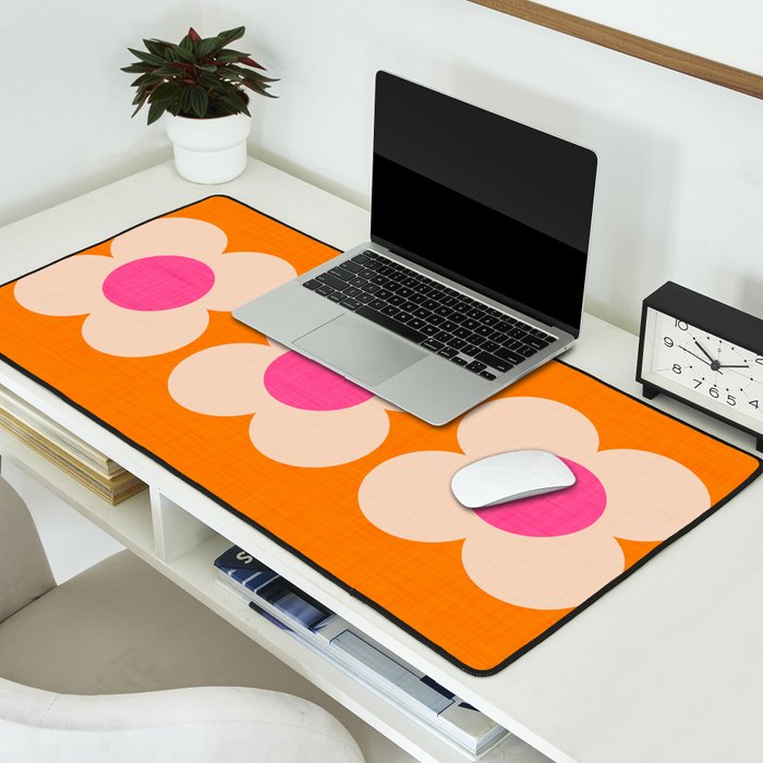 Retro Blossom - orange pink Desk Mat Gallery Image 2