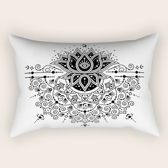 Lotus Blossom Mandala - Black Palette Rectangular Pillow Gallery Image 1