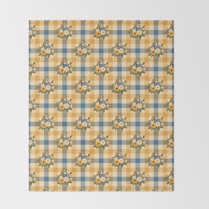Country Retro Cottage Flowers plaid Throw Blanket Gallery Image 2
