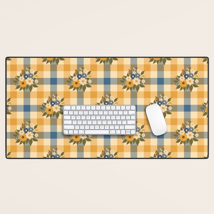 Country Retro Cottage Flowers plaid Desk Mat Gallery Image 1