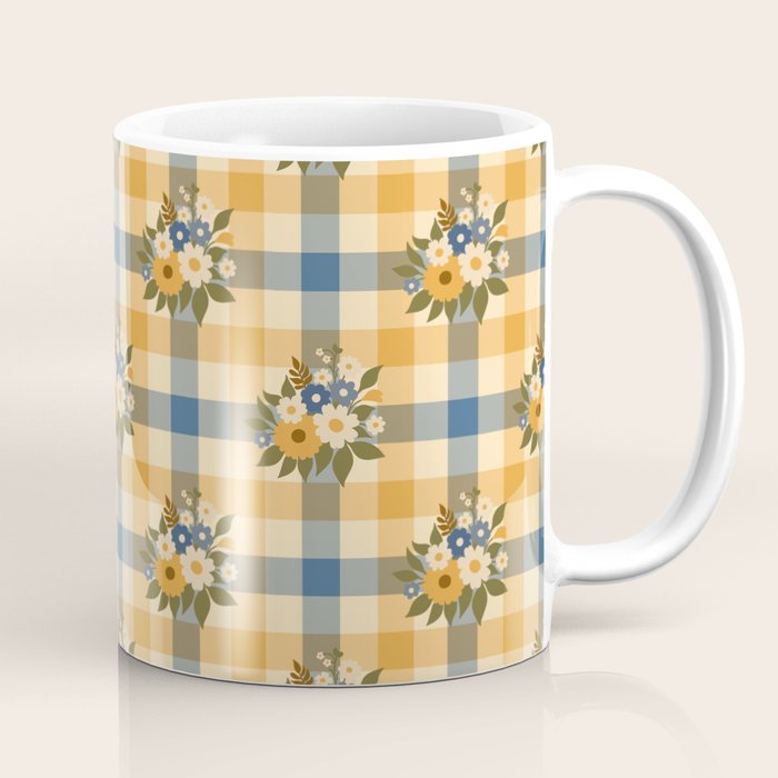 Country Retro Cottage Flowers plaid Coffee Mug Gallery Image 1