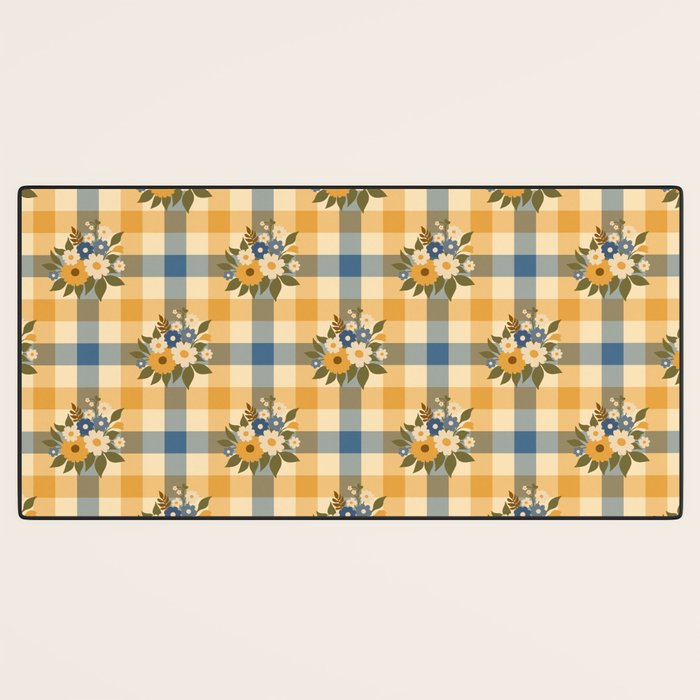 Country Retro Cottage Flowers plaid Desk Mat Gallery Image 3