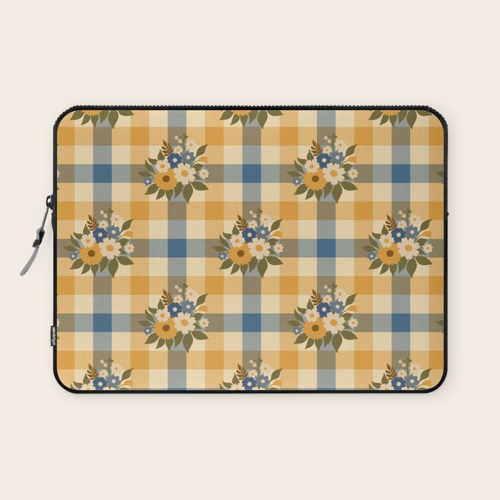 Country Retro Cottage Flowers plaid Laptop Sleeve Gallery Image 1